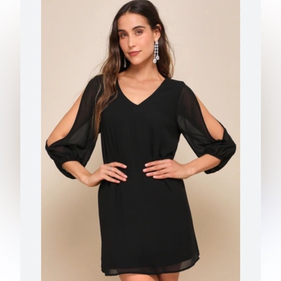 Lulus Dresses & Skirts - Lulu's Classic Black Sheer Long Sleeve Dress